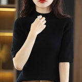 Zingj And Summer Loose And Versatile Wool Knit Short Sleeve Women Plus-Size Round-Neck Solid Color Bottom Knit T-Shirt Thin-Outfit
