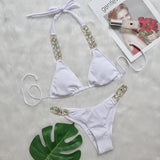 Zingj Bikini Ribbon Luxury Diamond Swimwear Sexy Metal Chain Accessories