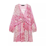 New Quilt Printed Loose Mini Dress