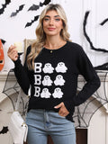 And Winter New Sweater Women's Halloween Element Embroidered Casual Round Collar Long-Sleeved