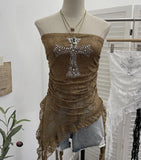 Hottie Street Sexy Lace Tset Bra Crucifix Nails Irregular Y2k Wear