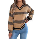 Shooting 2025 Autumn And Winter V-Necked Striped Striped Lantern Long-Sleeved Jacket Sweater Women's