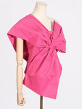 Zingj 2024 New Fashion Temperament Pure Color Asymmetric Collar Bow Decorative Splicing Design Sense Women's