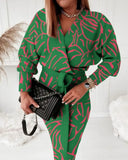 Independent Station Autumn Printed V-Collar Stylish Long-Sleeved