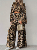 2025 New Leopard-Print Loose Comfortable Long-Sleeved Trousers Two-Set Ladies
