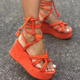 Summer New Large-Size Thick-Sled Strap Sandals Toe Round-Headed Rope Strap Fashion