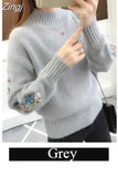 Winter Women Sweaters and Pullovers Long Sleeve Casual Embroidery Turtleneck Slim Knitted Jumpers Pull Femme