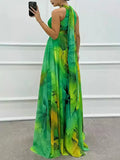 Women's Sleeveless Print With Dress Fashion Swing Hanging Neck Round Women