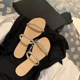 Red Temperament Sandals 2025 Summer New Fairy Wind With Water Drill Flat Bottom Jacket Cool Slippers Outside