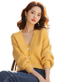 Yellow Knitted Cardigan Women's New Gentle Wind Korean V-Neck Loose Long-Sleeved Jacket In Autumn And Winter