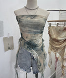 Dyed Lotus Leaf Edge Mesh Shaft Irregular Ribbon Thin Belt Wrapped Bra Vest Top