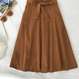 Midi Skirt Women For Autumn Winter 2022 Fashion Casual Ladies Koeran Blue Pink Green High Waist Skirt
