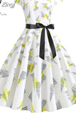 Women Short Sleeve Print Vintage Halloween Party Midi 50s 60s Casual Elegant Summer Floral Dresses Robe Femme