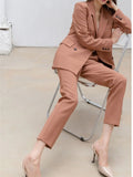 Fashion Women Elegant Office Lady Two Piece Set Blazer Work Wear Slim Solid Pants