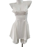 New Spring And Summer Sexy Pajamas Female Thin Hollow Lace Splicing Ice Silk Folds Slimming Slings Sleep