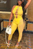 Mesh Patchwork Women Sleeveless Cut out Jumpsuit Skinny Sexy Streetwear Sportswear Long pant Rompers 2023 Summer