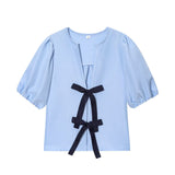 Spring New Women's Street Fashion Cotton Bow Tie With Striped Hoodie