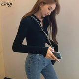 Womens Single Breasted O-neck Skinny Short Tops Sexy Ins Korean Style Cool Party All-match Ladies Female Spring