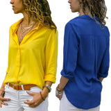 Spring and Summer Fashion Shirt Office Lady V-neck Button Long-sleeve Blouse Solid White Shirt Casual Tops Women