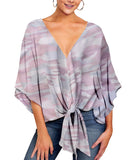 Women's Sexy Hot Girl Spring And Summer V-Neck Short-Sleeved Knot Print