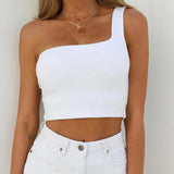 Zingj Girls One Shoulder Bare Back Sling No Steel Ring Vest Summer Solid Color Sports Bottom