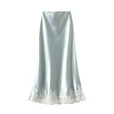 Lace Stitched Silk Half-Body Dress 2025 Spring New Dredish A-Word Long Dress Woman