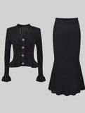 2025 New Small Fragrant Wind Lotus Leaf Side V-Necked Ass Small Fishtail Dress