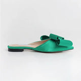 spring and summer women's shoes Korean silk satin Pointed bow tie slippers Baotou flat heel sets semi