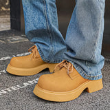 Zingj Wind Small Leather Shoes Thick Sole Increased Spring And Autumn New Lace-Up Happy Shoes Versatile Casual Leather Shoes
