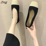 NEW Women Slip On Flat Loafers Patchwork Square Toe Shallow Ballet Flats Shoes knitting Casual Flat Shoes Ballerina
