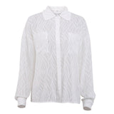 Transparent Women Shirt Elegant Thin Lapel Spring Summer Office Ladies Shirts Long Sleeve Sexy 2023 White Texture