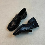 Shoes Women 2025 Autumn New Retro British Wind Rivet Folded One Foot Thick And Black Leather