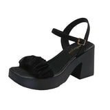 Summer New Temperament Buckle Thick Heel Sandals Women Wear Korean Side Casual High-Heeled