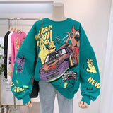 New Long-Sleeved Round-Neck Loose Street Racing Dog Harajuku Girl's