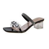 Zingj Word Rhinestone Transparent Cool Slippers Female Summer Outside Wear 2024 New Temperament Fairy High Heels Square Head Thick Heel Sandals-Outfit
