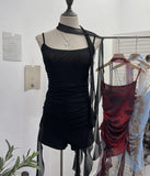 Spice Girls Irregularly Designed Lotus Leaf Edge Ribbon Sling Vest Tie Mesh Folding Top