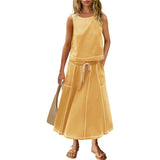 Hot 2025 New Summer Vacation Sleeveless Vest Half-Dress Cotton-Song Set Two-Piece