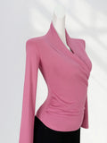 Zingj Quality Combed Cotton Cross V-Neck Long Sleeve Bottom Shirt Female Spring Elegant Wind Slim Inside A