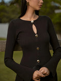 Women's Elegant Commuting Solid Color Hollow Knitting Top Under The Fork