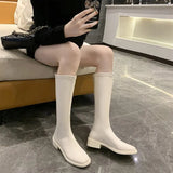 Women's Shoes 4142 But Knee Autumn And Winter Korean Version Of The High-Heeled Boots Flat Bottom Low Back Zippered Knight