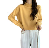 Zingj Winter New Style Inside Build Small Head Bottom Lady Sweater Jacket Pure Color Half High Turtleneck Short Sweater Woman-Outfit