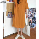 Sleeve Dresses Women Summer Loose Solid Simple Breathable Midi Dress Cozy Ulzzang Casual Straight Females Vestidos