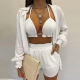 New Sexy Women's Pure Color Shorts Fashion Three-Piece