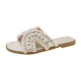 Fragrant Wind Cool Slippers Female 2025 Summer Korean Version Of The New Wear Fairy Wind Lady String Beads Flat With Fashion