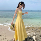 Zingj Yellow Waist Sling Dress Female Summer Summer 2023 New Seaside Resort Gentle Sexy Long
