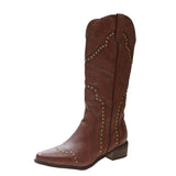2025 New Retro Rivet Western Cowboy Boots Female Riders British Wind Side Thick And High