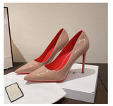 2025 New Black Red-Soled High-Heeled Women's Sharp-Headed Fine-Hee Sexy Bright-Faced Temperament Single-Shoe Paint Leather Women's
