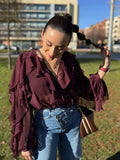 Women's Dress 2025 New Fashion Design Feel-Sensitive Leaf Folded V-Neck Shirt