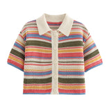 2025 New Crochet POLO Shirt Knitted Knitted Blouse Shorts Set