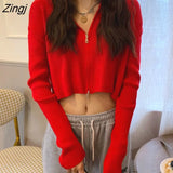 Women Simple Basic Cropped Preppy Style Stretchy Young All-match Casual Кардиган Женский Zipper Streatwear Spring